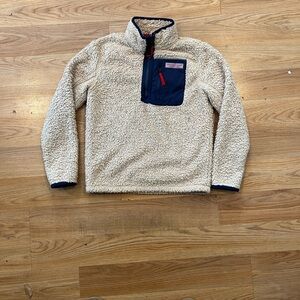 Vineyard Vines Cream and Navy Zip Up Sweater